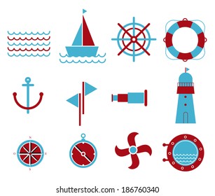 Solid Vector icon set, Marine logo, anchor, boat, can be use for name card, poster, silk screen.