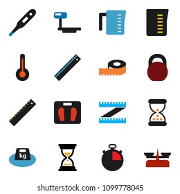 solid vector icon set - measuring cup vector, ruler, sand clock, scales, stopwatch, weight, big, thermometer, store