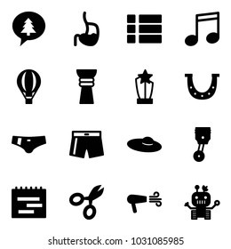 Solid vector icon set - merry christmas message vector, stomach, menu, music, air balloon, award, luck, swimsuit, woman hat, piston, terms plan, scissors, dryer, robot