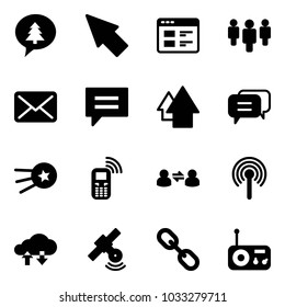 Solid vector icon set - merry christmas message vector, cursor, website, group, mail, chat, arrow up, dialog, first satellite, mobile phone, information exchange, antenna, cloud data, link, radio