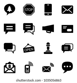 Solid vector icon set - merry christmas message vector, stop road sign, phone, mail, chat, loudspeaker, envelope, dialog, open, pawn, dollar, mobile, wireless