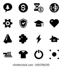 Solid vector icon set - merry christmas message vector, dollar coin, account history, globe, gear, shield check, graduate hat, heart, bell, puzzle, lightning, home, pool, t shirt, standby button