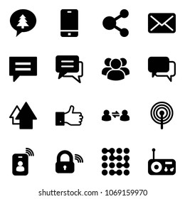 Solid vector icon set - merry christmas message vector, phone, share, mail, chat, group, dialog, arrow up, finger, information exchange, antenna, identity card, wireless lock, circuit, radio