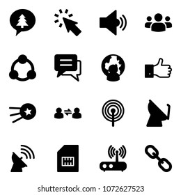 Solid vector icon set - merry christmas message vector, cursor, volume medium, group, social, chat, man globe, finger up, first satellite, information exchange, antenna, sim, wi fi router, link