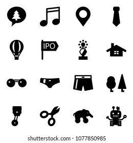 Solid vector icon set - merry christmas message vector, music, map pin, tie, air balloon, ipo, award, home, sunglasses, swimsuit, forest, piston, scissors, elephant wheel, robot