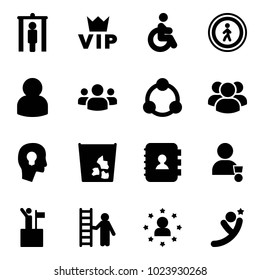 Solid vector icon set - metal detector gate vector, vip, disabled, no pedestrian road sign, user, group, community, head bulb, garbage, contact book, winner, win, opportunity, star man, flying