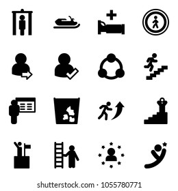 Solid Vector Icon Set - Metal Detector Gate Vector, Snowmobile, Hospital Bed, No Pedestrian Road Sign, User Login, Check, Social, Career, Presentation, Garbage, Success, Win, Opportunity, Star Man