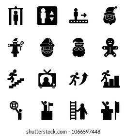 Solid vector icon set - metal detector gate vector, elevator, travolator, santa claus, cake man, career, tv news, world, win, opportunity, speaker