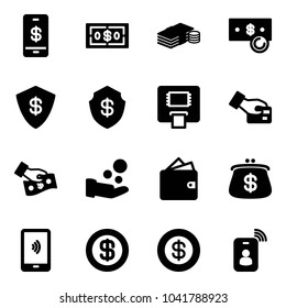 Solid vector icon set - mobile payment vector, dollar, cash, safe, atm, card pay, wallet, purse, identity