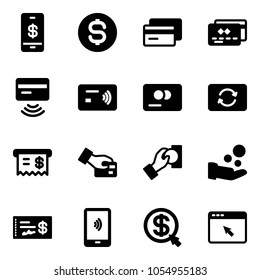 Solid vector icon set - mobile payment vector, dollar coin, credit card, tap pay, exchange, receipt, cash, check, money click, cursor browser