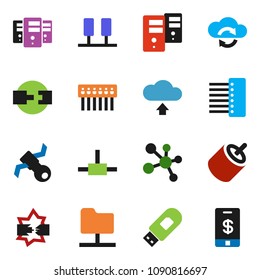 solid vector icon set  - molecule vector, satellite,  connect, server, disconnection, network folder, cloud exchange, hub, usb modem, upload, connection, tap pay