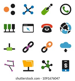 solid vector icon set - molecule vector, link, jack, connect, connection, network, server, folder, browser, share, cloud upload, chain, phone, tap pay