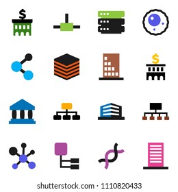 solid vector icon set - molecule vector, bank, building, hierarchy, dna, ovule, connect, big data, office