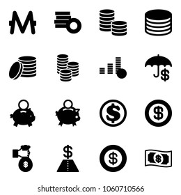 Solid vector icon set - monero vector, coin, insurance, piggy bank, dollar, rich, money