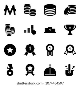 Solid vector icon set - monero vector, coin, pedestal, gold cup, star medal, crown, casting of steel