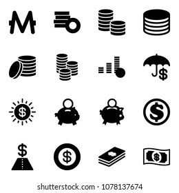 Solid vector icon set - monero vector, coin, insurance, dollar sun, piggy bank, money