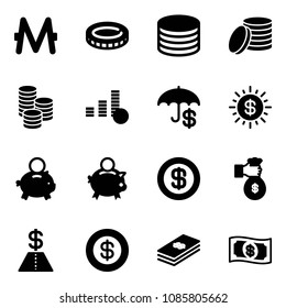 Solid vector icon set - monero vector, coin, insurance, dollar sun, piggy bank, rich, money