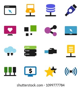 solid vector icon set - monitor dollar vector, heart, notebook pc, favourites, hdmi, server, network, cloud exchange, big data, browser, lan connector, share, loading, document, wireless