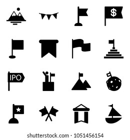 Solid vector icon set - mountains vector, flag garland, dollar, pyramid, ipo, win, mountain, moon, flags cross, pennant, sailboat toy