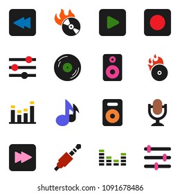 solid vector icon set - music vector, disk, hit, equalizer, microphone, speaker, play button, forward, backward, rec, jack