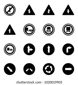 Solid vector icon set - no parkin odd, intersection vector road sign, trailer, dangerous cargo, truck overtake, only forward right, detour, circle