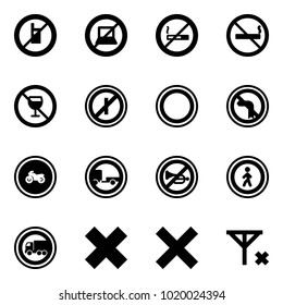 Solid vector icon set - no mobile sign vector, computer, smoking, alcohol, parkin odd, prohibition road, left turn, moto, trailer, horn, pedestrian, truck, delete cross, signal