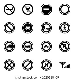 Solid vector icon set - no smoking sign vector, alcohol, way road, prohibition, car, trailer, pedestrian, truck, bus, bike, turn back, stop, parking, even, fine signal