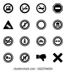 Solid vector icon set - no computer sign vector, smoking, way road, multi lane traffic, parkin odd, prohibition, dangerous cargo, horn, pedestrian, bike, overtake, truck, parking even, dislike