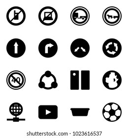 Solid vector icon set - no mobile sign vector, computer, trailer road, cart horse, only forward, right, detour, circle, end minimal speed limit, social, pause, globe, playback, basin, soccer ball