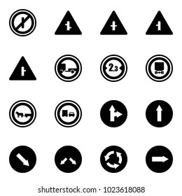 Solid vector icon set - no parkin odd, intersection vector road sign, trailer, limited width, dangerous cargo, cart horse, truck overtake, only forward right, detour, circle