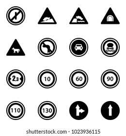 Solid vector icon set - no parkin odd, climb vector road sign, embankment, tunnel, cow, left turn, car, dangerous cargo, limited width, speed limit 10, 60, 90, 110, 130, only forward right
