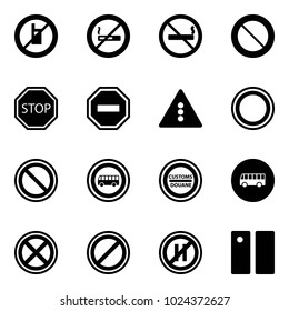 Solid vector icon set - no mobile sign vector, smoking, prohibition road, stop, way, traffic light, bus, customs, parking, even, pause