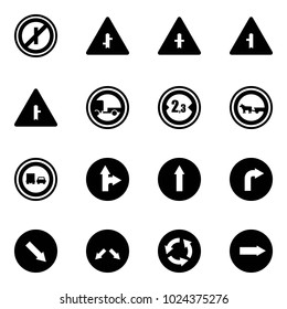Solid vector icon set - no parkin odd, intersection vector road sign, trailer, limited width, cart horse, truck overtake, only forward right, detour, circle
