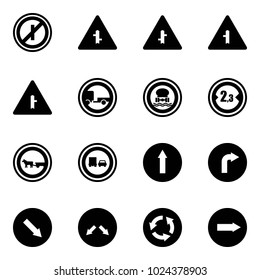 Solid vector icon set - no parkin odd, intersection vector road sign, trailer, dangerous cargo, limited width, cart horse, truck overtake, only forward, right, detour, circle