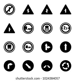 Solid vector icon set - no parkin odd, intersection vector road sign, trailer, dangerous cargo, limited width, truck overtake, only forward right, detour, circle