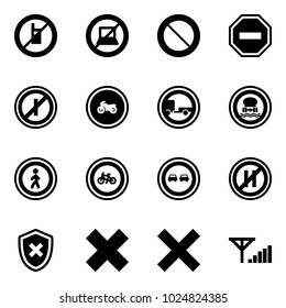 Solid vector icon set - no mobile sign vector, computer, prohibition road, way, parkin odd, moto, trailer, dangerous cargo, pedestrian, bike, overtake, parking even, shield cross, delete
