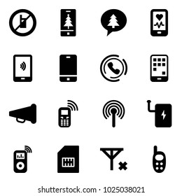Solid vector icon set - no mobile sign vector, christmas, merry message, heart monitor, payment, phone, horn, speaker, antenna, power bank, music player, sim, signal, toy
