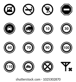 Solid vector icon set - no computer sign vector, smoking, alcohol, way road, car, truck, speed limit 10, 30, 60, 70, 90, 100, 110, bike, stop, signal