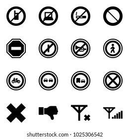 Solid vector icon set - no mobile sign vector, computer, smoking, prohibition road, way, parkin odd, horn, pedestrian, bike, overtake, truck, stop, delete cross, dislike, signal, fine