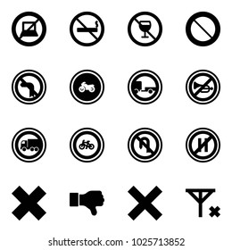 Solid vector icon set - no computer sign vector, smoking, alcohol, prohibition road, left turn, moto, trailer, horn, truck, bike, back, parking even, delete cross, dislike, signal