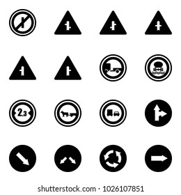 Solid vector icon set - no parkin odd, intersection vector road sign, trailer, dangerous cargo, limited width, cart horse, truck overtake, only forward right, detour, circle
