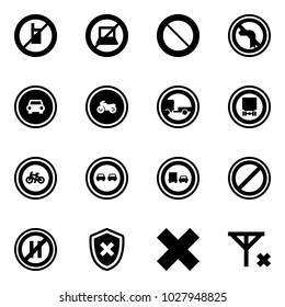 Solid vector icon set - no mobile sign vector, computer, prohibition road, left turn, car, moto, trailer, dangerous cargo, bike, overtake, truck, parking, even, shield cross, delete, signal