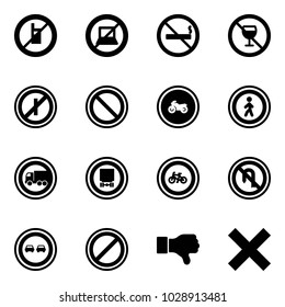 Solid vector icon set - no mobile sign vector, computer, smoking, alcohol, parkin odd, prohibition road, moto, pedestrian, truck, dangerous cargo, bike, turn back, overtake, parking, dislike, delete