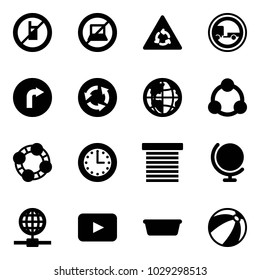 Solid vector icon set - no mobile sign vector, computer, round motion road, trailer, only right, circle, globe, social, friends, time, jalousie, playback, basin, beach ball
