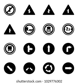 Solid vector icon set - no parkin odd, intersection vector road sign, trailer, dangerous cargo, limited width, only forward right, detour, circle