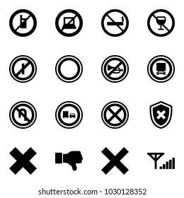 Solid vector icon set - no mobile sign vector, computer, smoking, alcohol, parkin odd, prohibition road, horn, dangerous cargo, turn back, truck overtake, stop, shield cross, delete, dislike