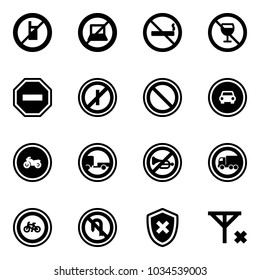 Solid vector icon set - no mobile sign vector, computer, smoking, alcohol, way road, parkin odd, prohibition, car, moto, trailer, horn, truck, bike, turn back, shield cross, signal