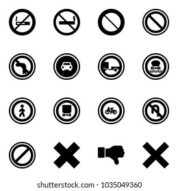 Solid vector icon set - no smoking sign vector, prohibition road, left turn, car, trailer, dangerous cargo, pedestrian, bike, back, parking, delete cross, dislike