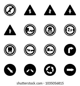 Solid vector icon set - no parkin odd, intersection vector road sign, trailer, dangerous cargo, limited width, cart horse, truck overtake, only right, detour, circle