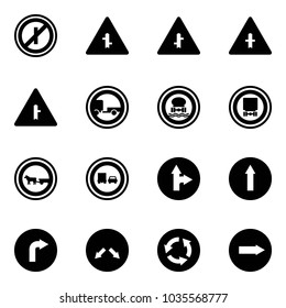 Solid vector icon set - no parkin odd, intersection vector road sign, trailer, dangerous cargo, cart horse, truck overtake, only forward right, detour, circle